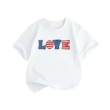 

ZMHEGW Unisex Kids Patriotic American 4Th Of July T Shirts Short Sleeve Crew Neck Kids Tee Tops Independence Day Print White 140