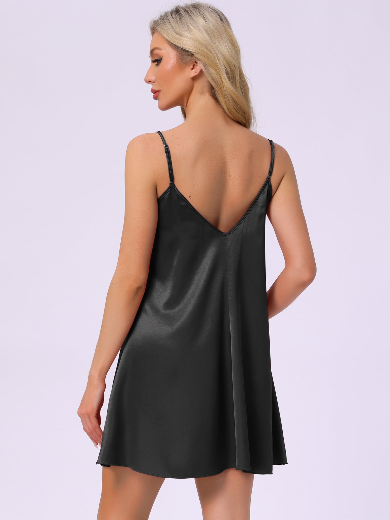 DARING DIVA Women's Lace Trim Silky Satin Chemise Babydoll Sleep Dress 3XL Black