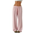 thumbnail image 3 of Women'S Drawstring Waist Straight Streetwear Wide Leg Sweatpants Casual Loose Baggy Long Summer Pants Pink S, 3 of 9