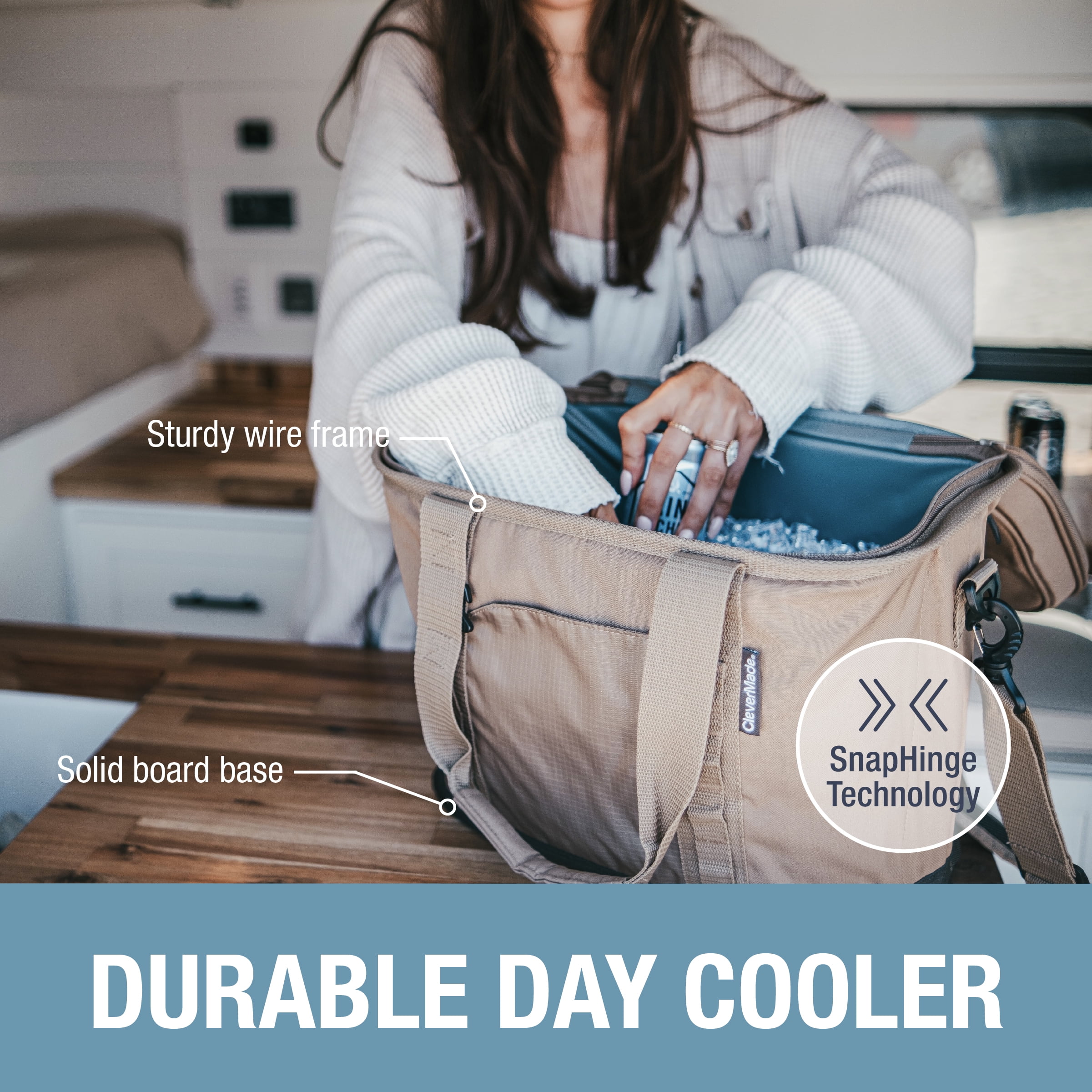 CleverMade 50 Can Pacifica Collapsible Cooler, Ocean/Cognac