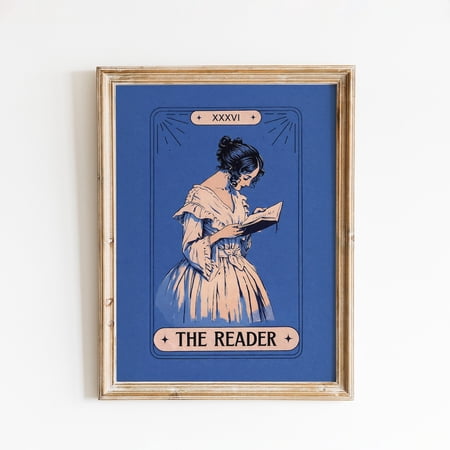 Reader Tarot Vintage Book Lover Blue Dark Academia Library Reading Room Bedroom Decor Wall Decor Unframed Paper Print