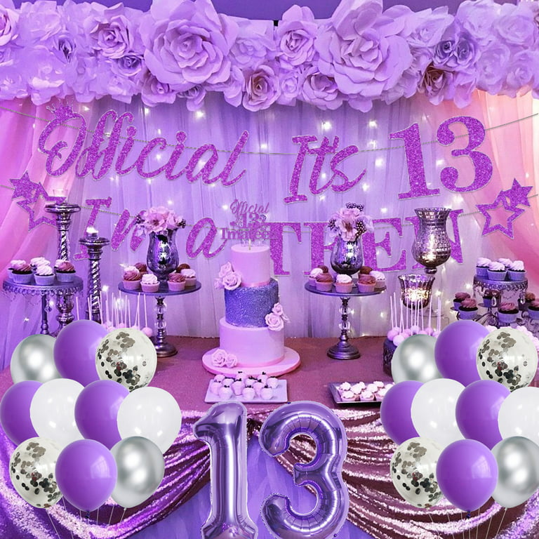 13th Birthday Party Decoration for Girl, Purple 13th Birthday Party  Supplies, Official Teenager 13th Birthday Decor for Teen Girls 13 Year Old Birthday  Party Supplies 