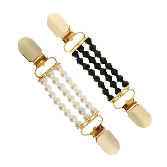 2x Womens Sweater Blouse Shawl Clip Shirt Collar Duck Clip Brooch Pin Clasp With Beads