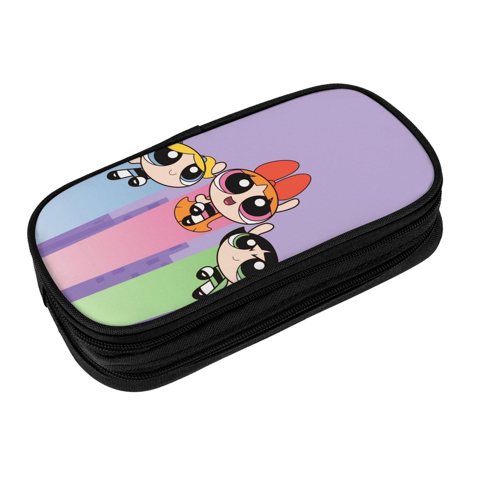 The Powerpuff Gi-rls Pencil Case Large Capacity Pencil Pouch Pen Bag Office Stationery Organizer Travel Makeup Bag Black