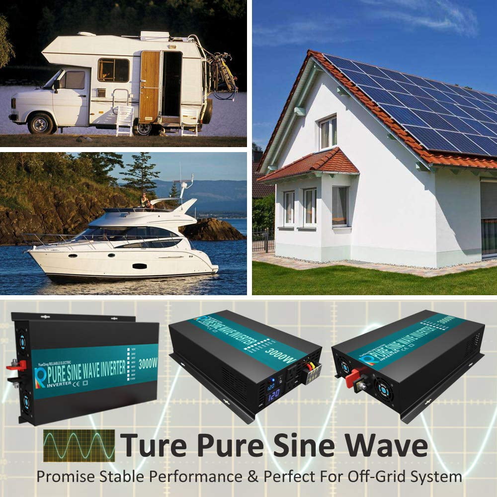 WZRELB 3000watt Pure Sine Wave Inverter 36V DC to 120V AC 60HZ with LED Display Wireless Remote Controller Car Inverter Generator (RBP300036VCRT)