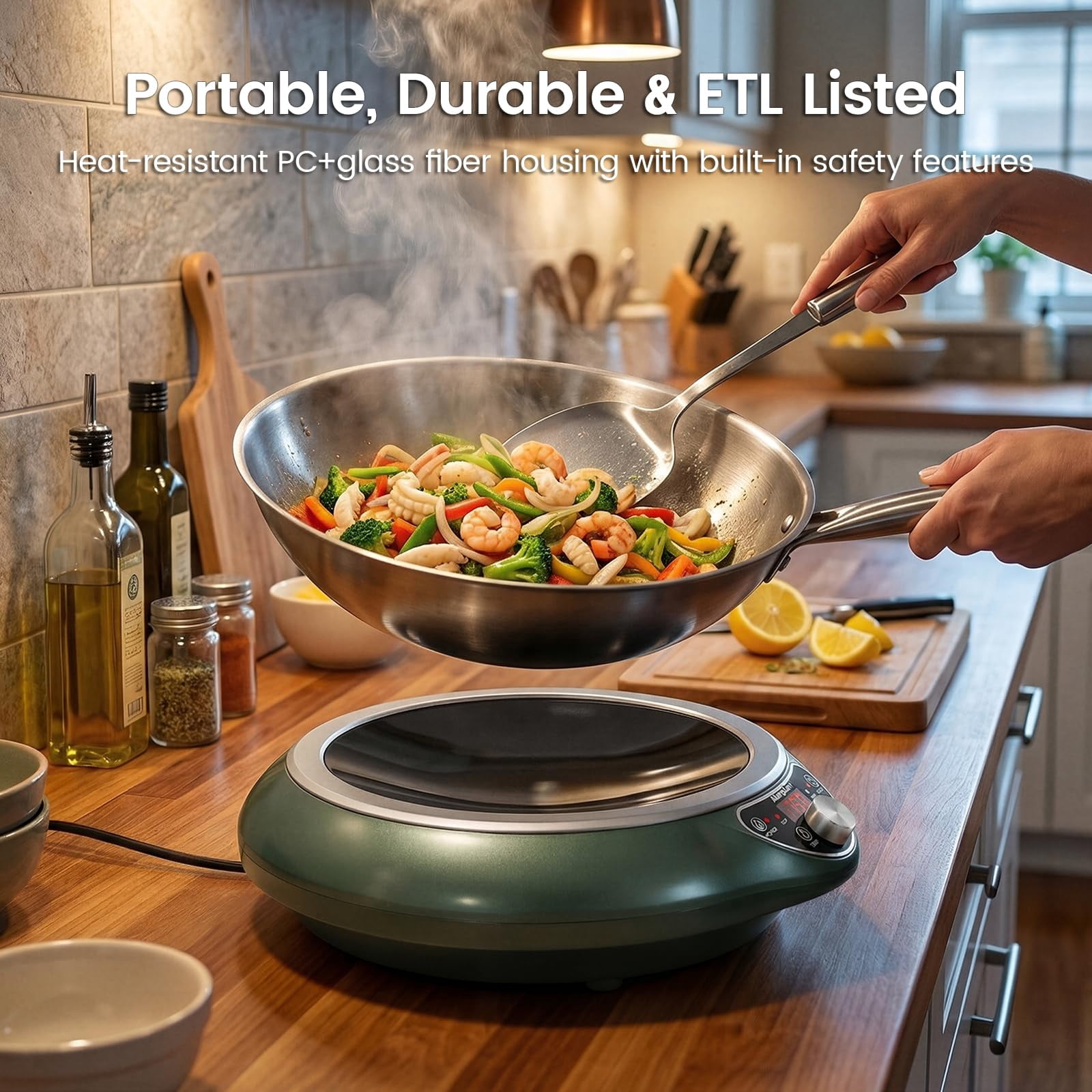 Abangdun 1700W 85V~120V Induction Cooktop Wok Burner 2026 New 1.97″ Deep Concave Curved Surface 16 level Power& Temp Ctrl Electric Stove Hot Plate Commercial Countertop Burner for Cooking Portable