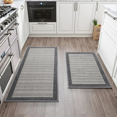 sixhome 2-piece non-slip kitchen rug set, washable absorbent mats, 19.7"x31.5"+19.7"x59", gray, for sink, laundry, hallway