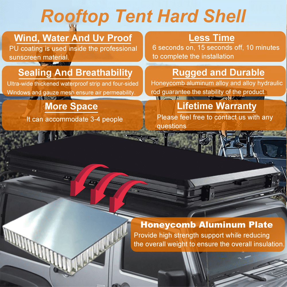 Jiadrooe Rooftop Tent Hard Shell - Rooftop Tent for Van Jeep SUV Truck Car Tents for Camping, Car Roof Tent Hard Shell Roof Top Tent Camping Waterproof, Windproof, Sturdy,2-3 People Tent