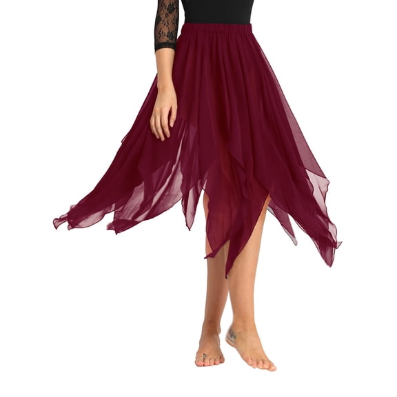 YiZYiF Womens Chiffon High-Low Long Dance Skirt Asymmetric Hem Lyrical Dance Costume