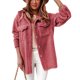 thumbnail image 1 of Chaqueta de felpa para mujer, solapa abotonada, de un solo pecho, Color puro, 2 bolsillos en el pecho, abrigo cálido para mujer, chaqueta para otoño invierno, Rosa S, 1 of 6