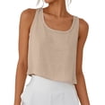 thumbnail image 2 of Women's Linen Shirts Dressy Tops Summer Crop Tank Tops Sleeveless Blouse Work Shirts Khaki M, 2 of 5