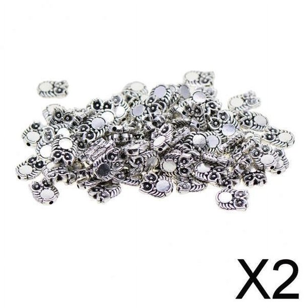 Cuentas Sueltas de Metal Perfecl 2X 100x Espaciador de Búho de Plata