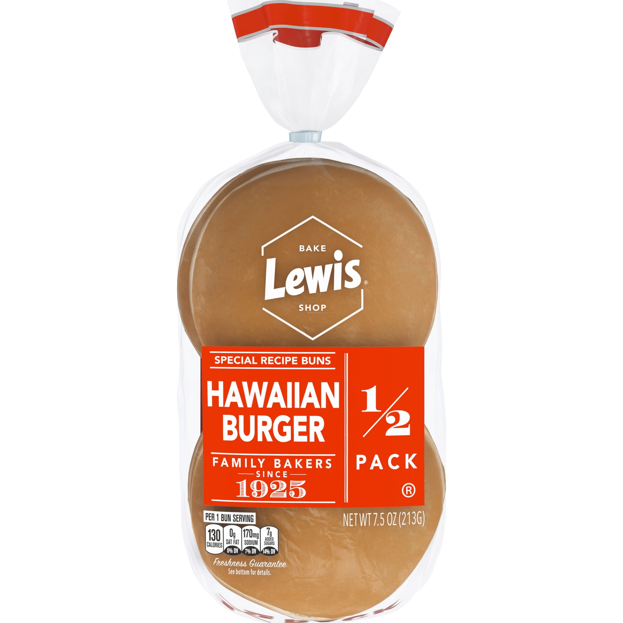 Lewis Bake Shop Hawaiian Half Pack Burger Buns, 7.5 oz, 4 Count