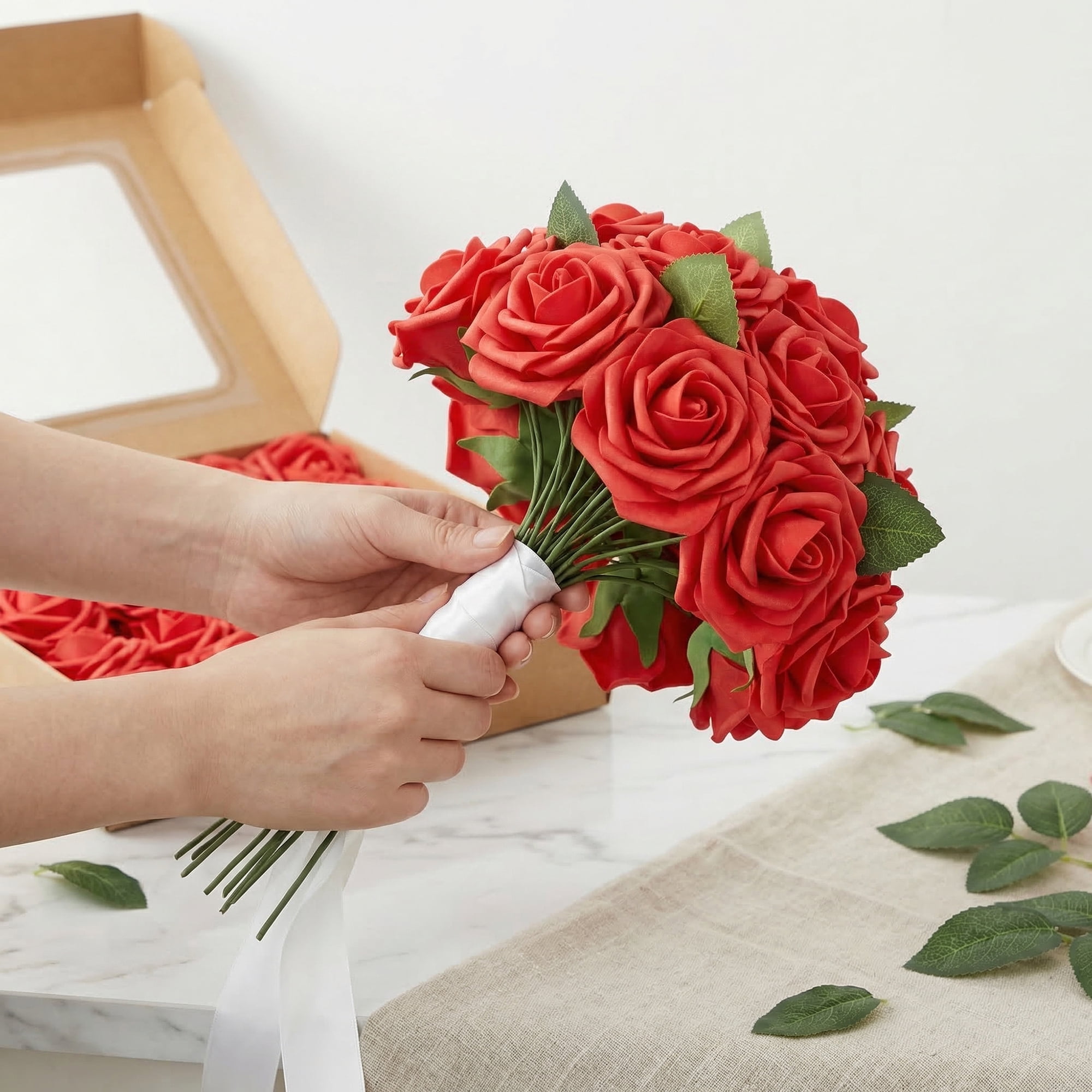 Unique Bargains Artificial Detachable Rose Silk Flower Red 7.1"