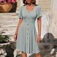 thumbnail image 2 of ShomPort Summer Casual Dress for Women U Neck Button Midi Dress Ruffle Sleeve Textured Wrinkle Free Dress, 2 of 7