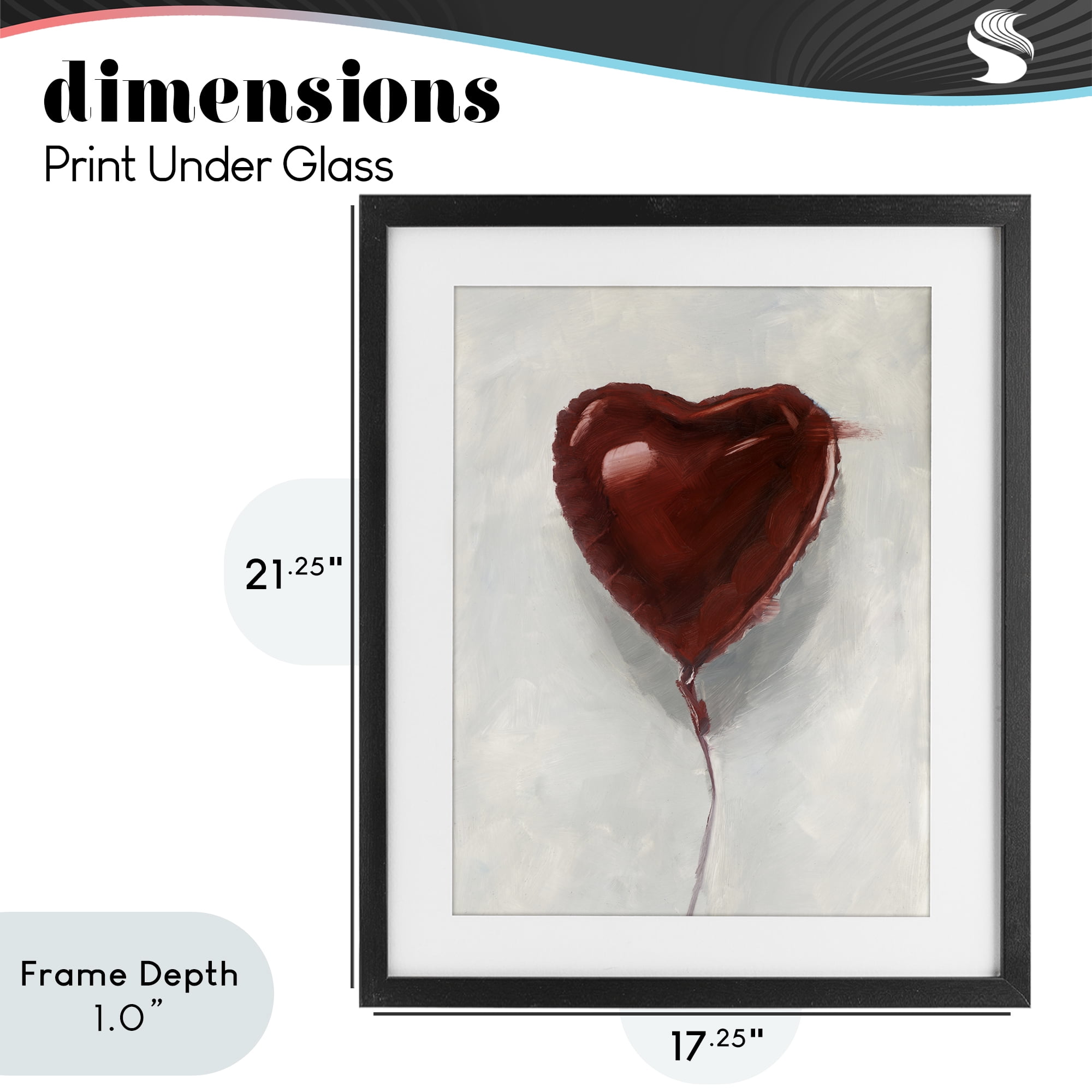 Stupell Industries Heart Shaped Balloon Black Framed Print Under Glass, design by Ethan Harper