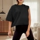 thumbnail image 2 of Camiseta de manga corta para yoga para mujer - Corte holgado, poliéster-spandex ligero, top deportivo informal para actividades en interiores y exteriores, 2 of 4