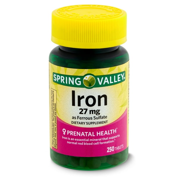 Spring valley iron as ferrous sulfate dietary supplement 27 mg 250 