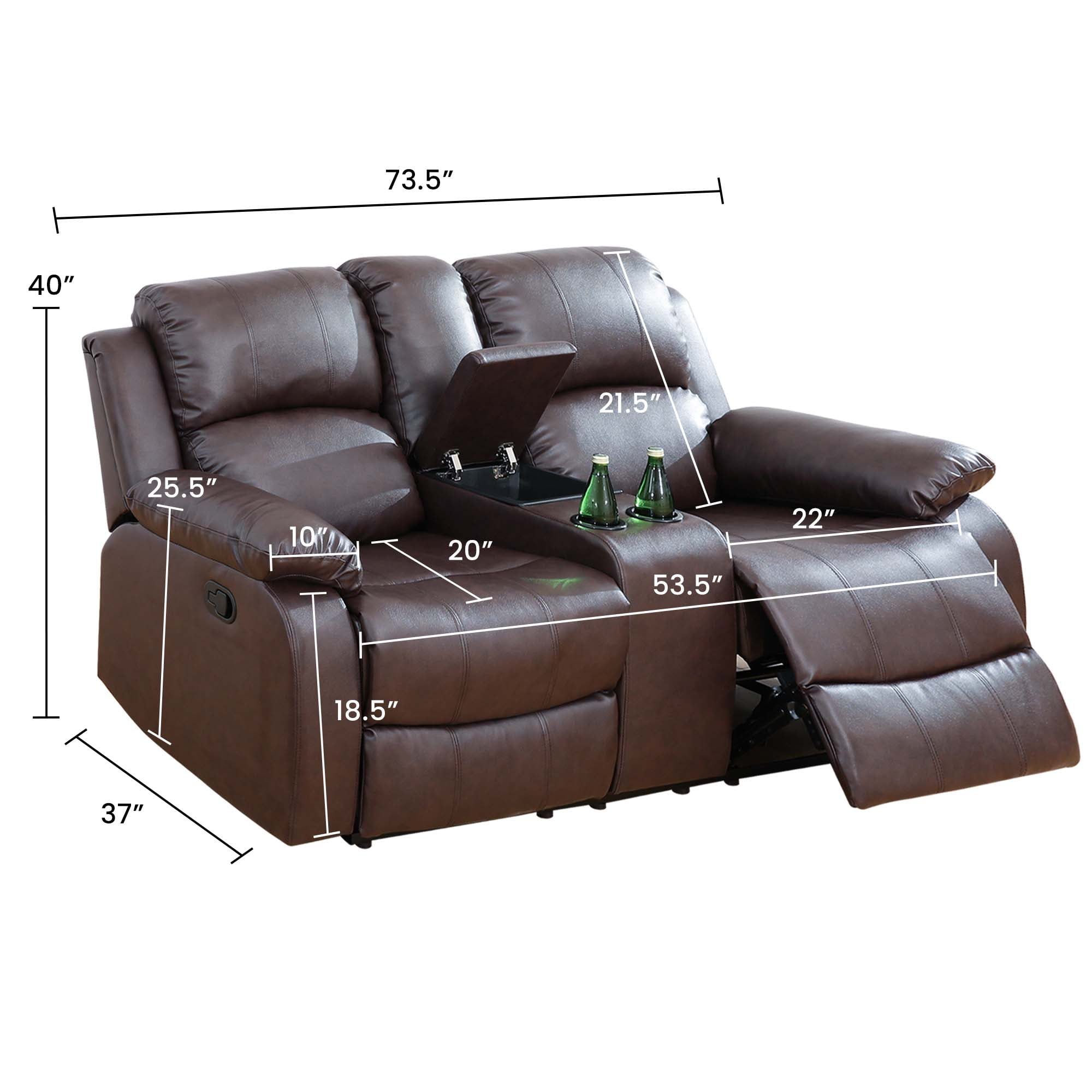 Aukfa Double Manual Recliner Chair, Overstuffed Loveseat with Cupholder for Living Room, Leather, Brown