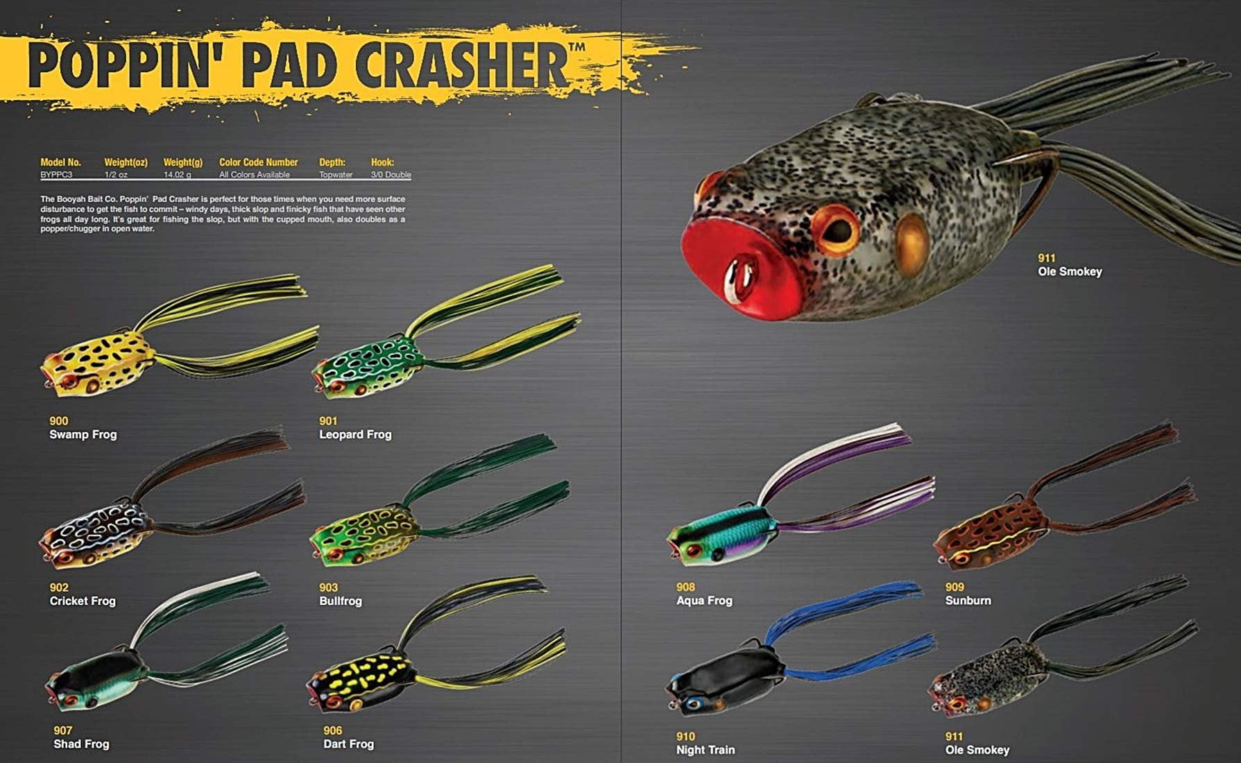 (2 pack) BOOYAH Poppin' Pad Crasher Fishing Lure Hollow Body Frog Shad Frog 3 in 1/2 oz
