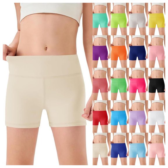 Quotay Shorts for Girls High Waist Yoga Dance Cycling Comfortable Athletic Workout Soft Stretch Sweat Shorts for 6-12 Years Beige,6-7 Years