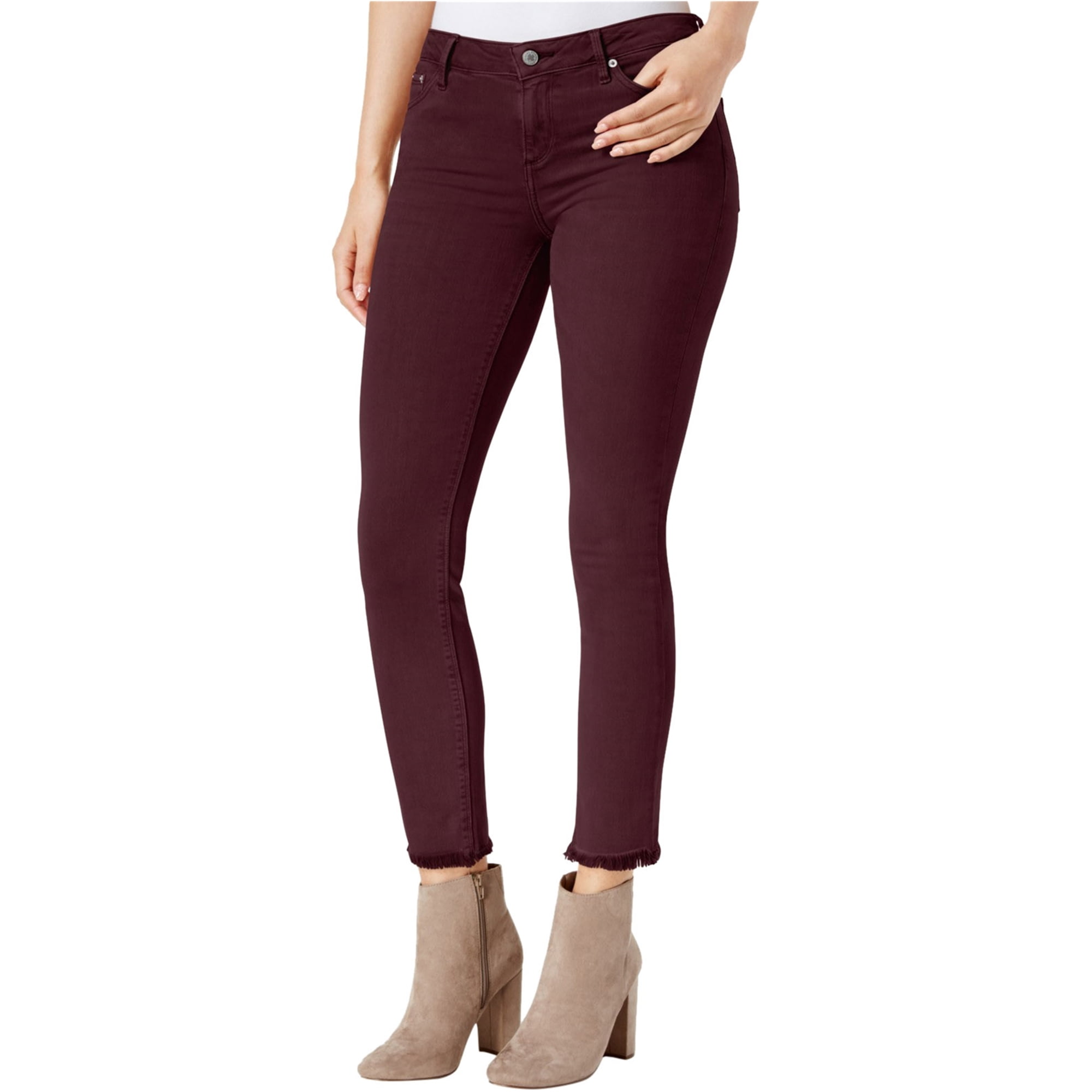 2596 Burgundy Frayed Jeans 
