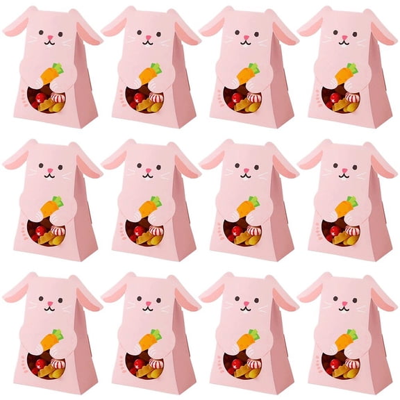 Jiibva 12pcs Easter Bunny Paper Bags Rabbit Shape Candy Box Easter Party Favor Cute Bunny Paper Packaging Box Easter Party Decor Supplies