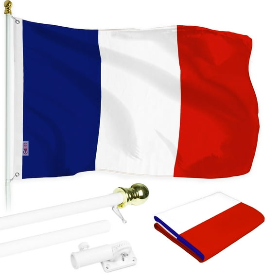 G128 - 6 Feet Tangle Free Spinning Flagpole (White) France Brass Grommets Printed 3x5 ft (Flag Included) Aluminum Flag Pole