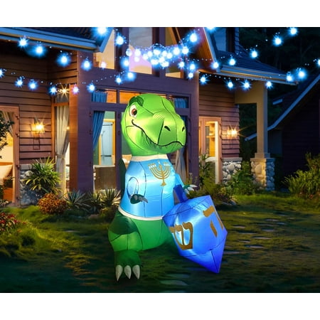 Dinokkah 6 FT Inflatable Hanukkah Dinosaur Decorations - Outdoor/Indoor with Built-in LED Lights