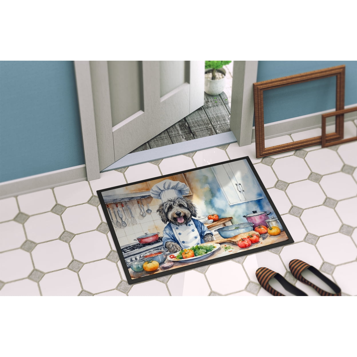 Caroline's Treasures DAC6203JMAT Bergamasco Sheepdog The Chef Doormat Front Door Mat Indoor Outdoor Rugs for Entryway, Non Slip Washable Low Pile, 24H X 36W