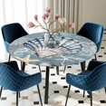 thumbnail image 5 of Elastic Fitted Round Tablecloth, Blue Shell Coastal Waterproof Stretch Table Cover for 36"-44" Tables, Summer Beach Nautical Starfish Coral Washable Outdoor Tablecloths for Patio, Picnic, Camping, 5 of 9