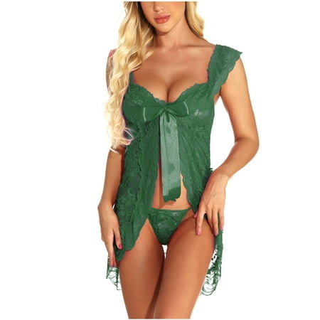 KBKYBUYZ Babydoll Lingerie for Women Lace Front Closure Lingerie V Neck Nightwear Hot Chemise Nightie On Sale