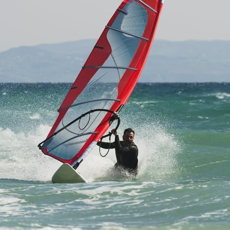 A Man Windsurfing Tarifa Cadiz Andalusia Spain Canvas Art - Ben Welsh Design Pics (15 x 15)