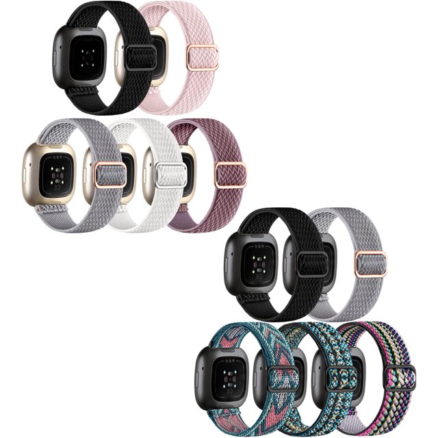 REQO Lot de 10 pour Fitbit Versa 3 Bracelets/Fitbit Versa 4 Bracelets/Fitbit Sense pour Hommes Femmes, Bracelet Sport en Nylon Élastique Extensible Réglable pour Remplacement de Montre Intelligente