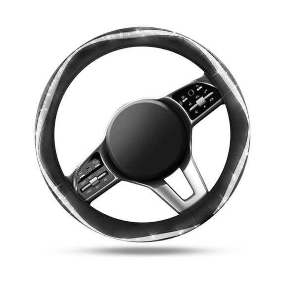 Auto Drive 1Piece Steering Wheel Cover with Silver Diamond Leather Black - Universal Fit, 20WM08