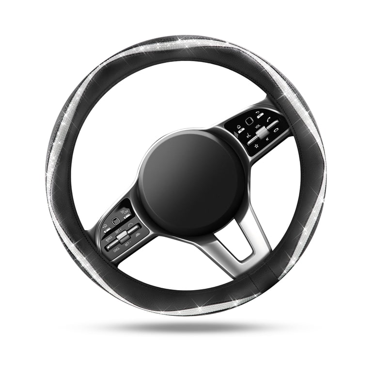 Auto Drive Silver Diamond Steering Wheel Cover, Black photo 1