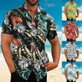thumbnail image 3 of Hpapadks Summer Shirts for Men Beach Hawaii Tropical Print Short Sleeve Lapel Button Down Blouses Mens Dress Shirts Dark Blue L, 3 of 4