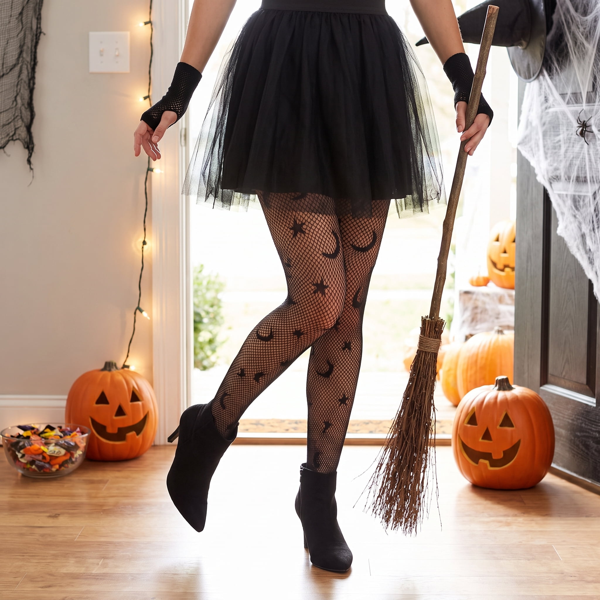 Star and Moon Tights Costume Accessory for Adults, Black, S-XL, Halloween by Way To Celebrate