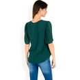 thumbnail image 5 of Women's V-Neck Blouse with Pleated Chiffon Flutter Sleeves- Olive Green,Large, 5 of 7