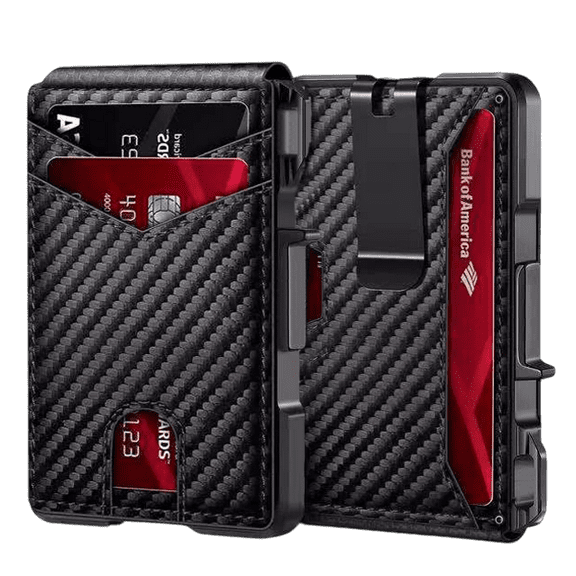 Men's Slim RFID Blocking Wallet Vintage Bifold Personalized Carbon Fiber Leather With Cash Clip Pop UP wallet Business Style Wallet for Men