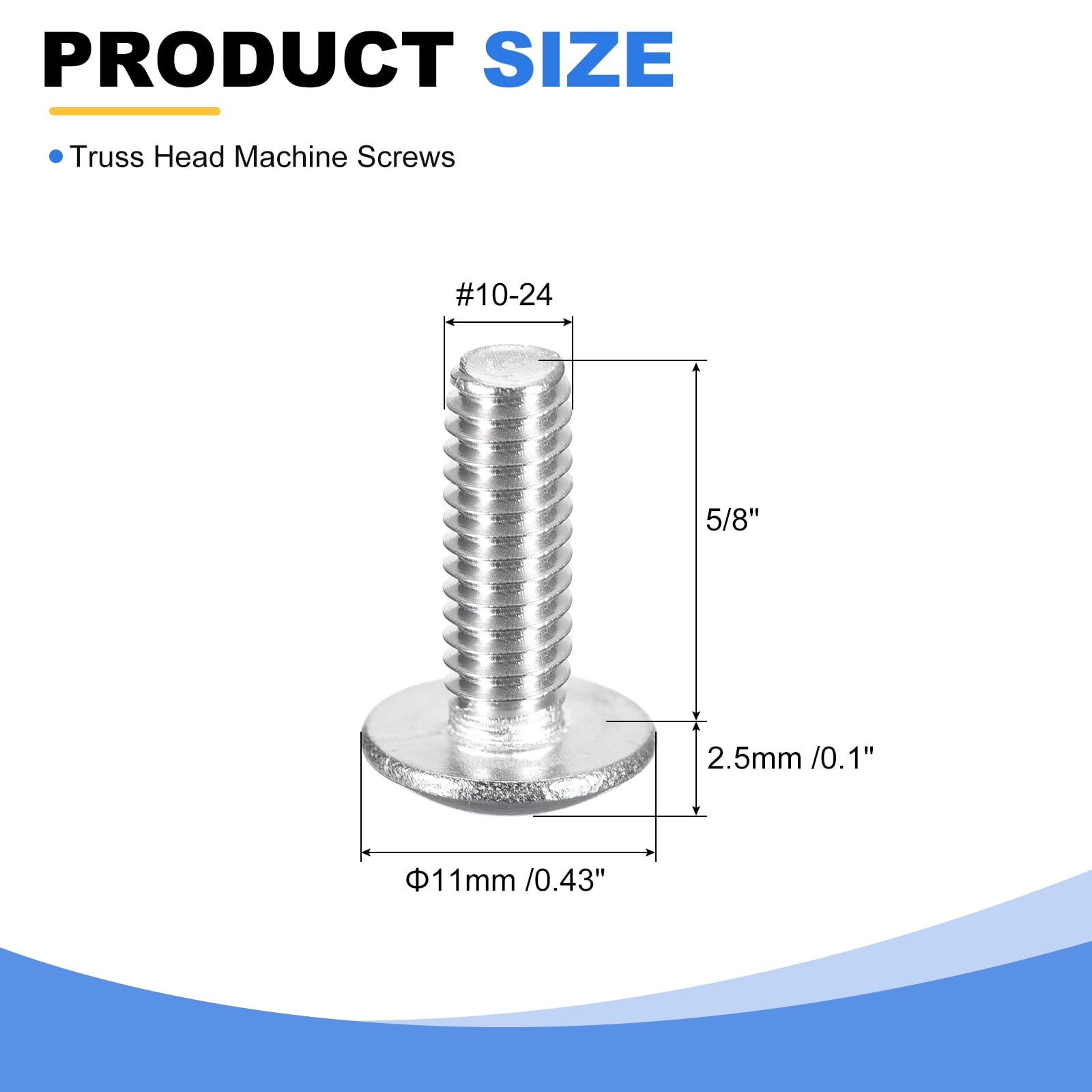 #10-24 x 5/8" Truss Head Phillips Machine Screws, Full Thread, 304 Stainless Steel, 100 Pack