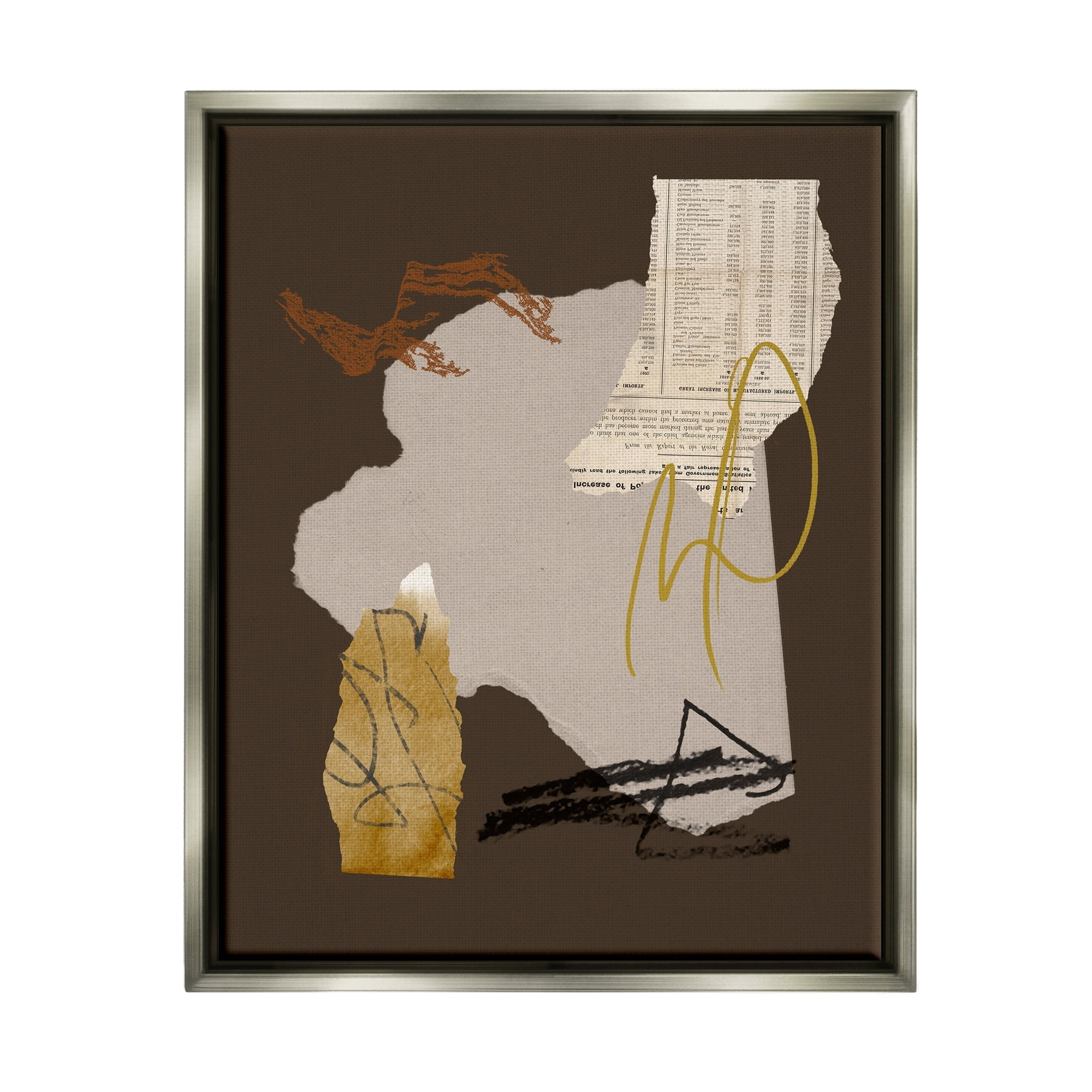 Stupell Industries Abstract Layered Paper Clippings Collage Modern Design Graphic Art Luster Gray Floating Framed Canvas Print Wall Art, Design by Melissa Wang