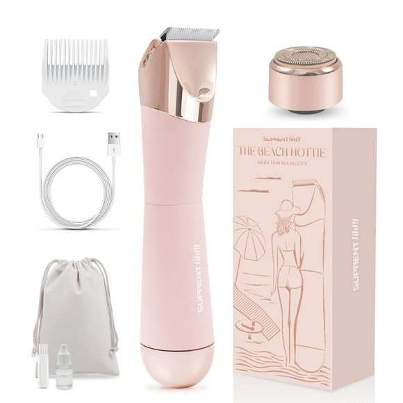 SUPRENT Bikini Trimmer Women- Painless Ladies Hair Removal Waterproof Wet & Dry- 2 in 1 Lady Shaver for Pubic Hair & Facial Hair- Cordless Electric Razors with USB-C Rechargeable-