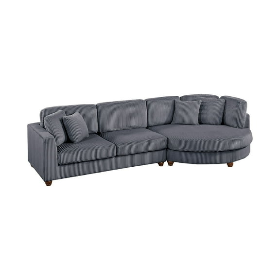 Zeo 2pc Oversize Sectional Sofa and Chaise, 4 Pillows, Gray Corduroy