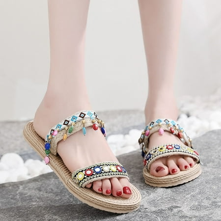 

Slippers Women s Summer Non Slip Solid Color Slip On Flat Beach Open Toe Breathable Sandals Shoes Slippers