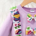 thumbnail image 3 of Popshion Toddler Girls Dinosaur Bowknot Dress Color Block Round Neck Casual Mid-length Fall Dress, 3 of 5