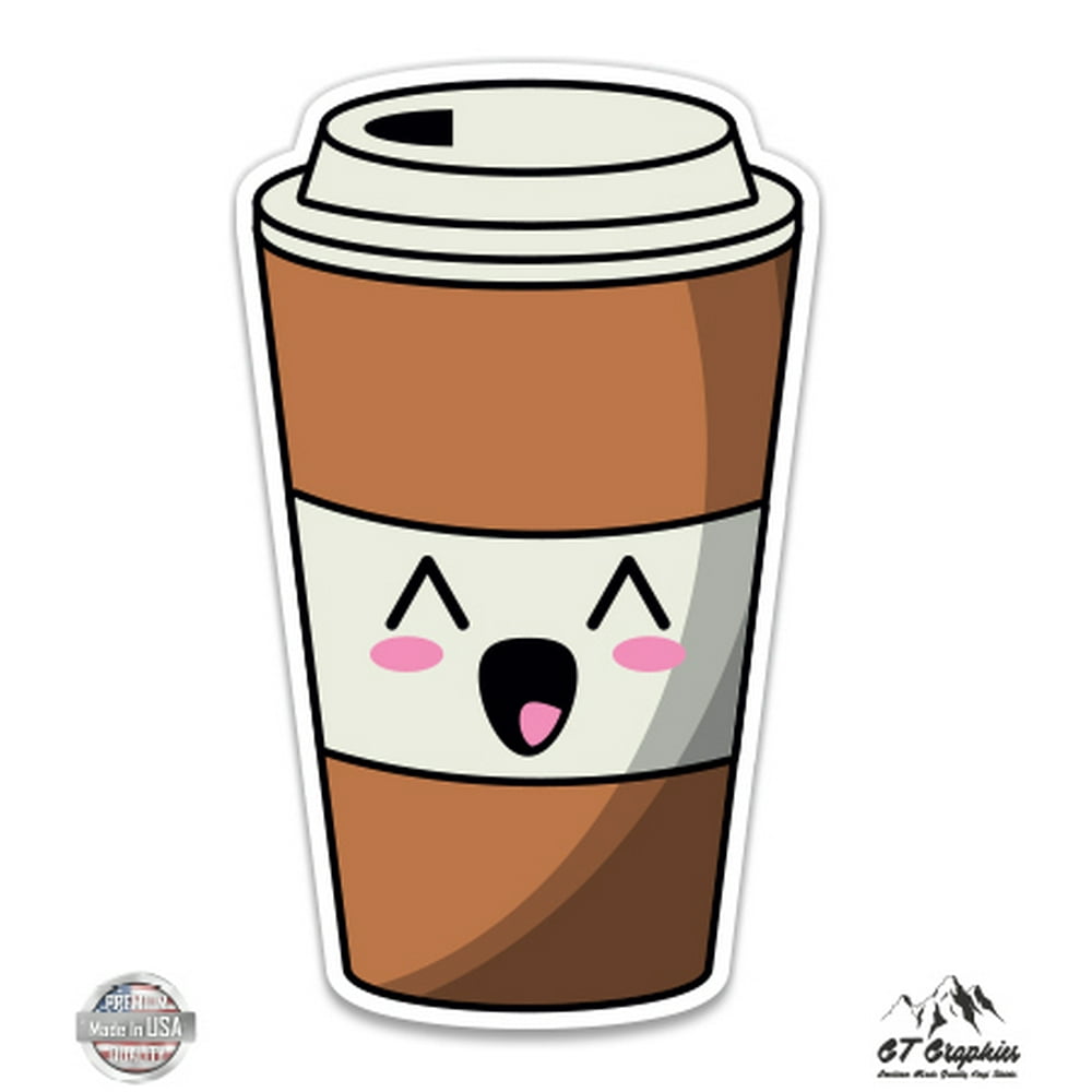 Cute Coffee To Go Mug - 3" Vinyl Sticker - For Car Laptop I-Pad Phone
