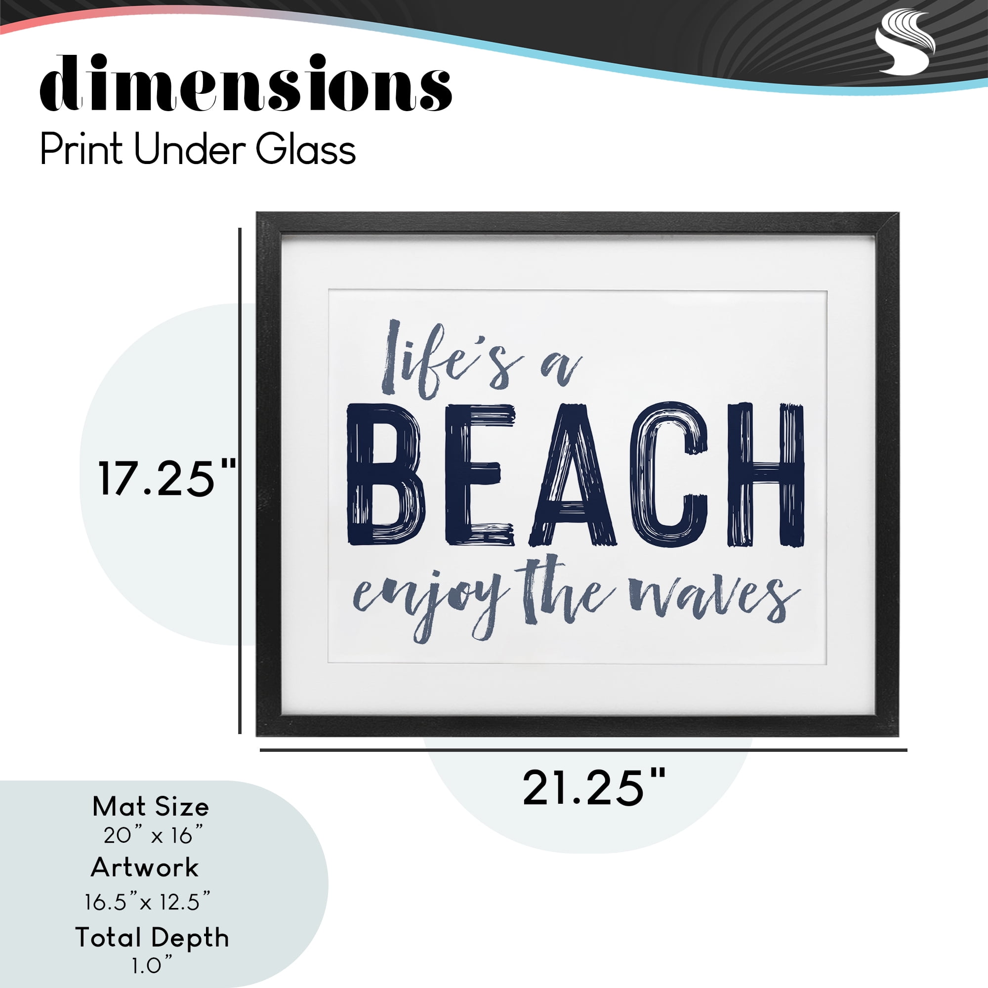 Summer Sentiment Enjoy Waves Black Framed Print Under Glass, design by Lettered and Lined