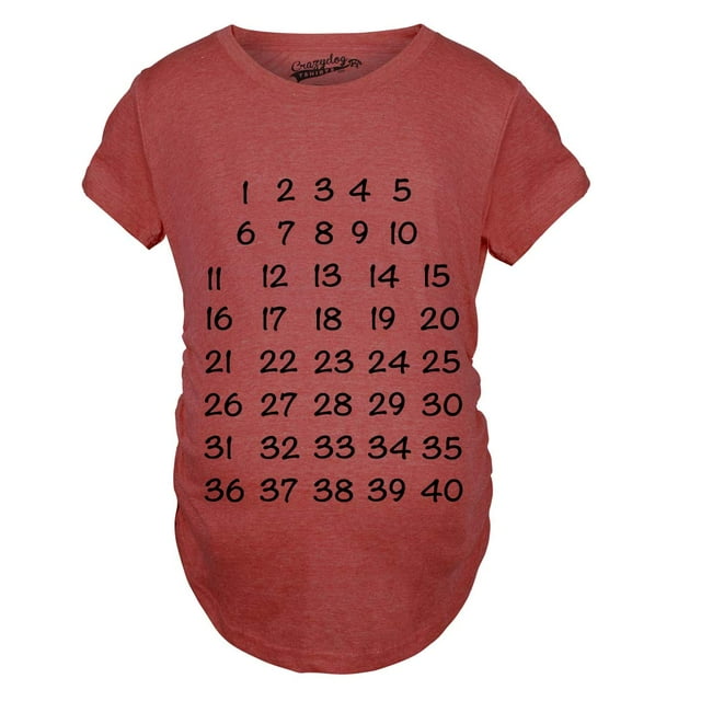 Maternity Calendar Countdown Pregnancy Tee Mark Off Baby Announcement T Shirt (Heather Red) - XXL