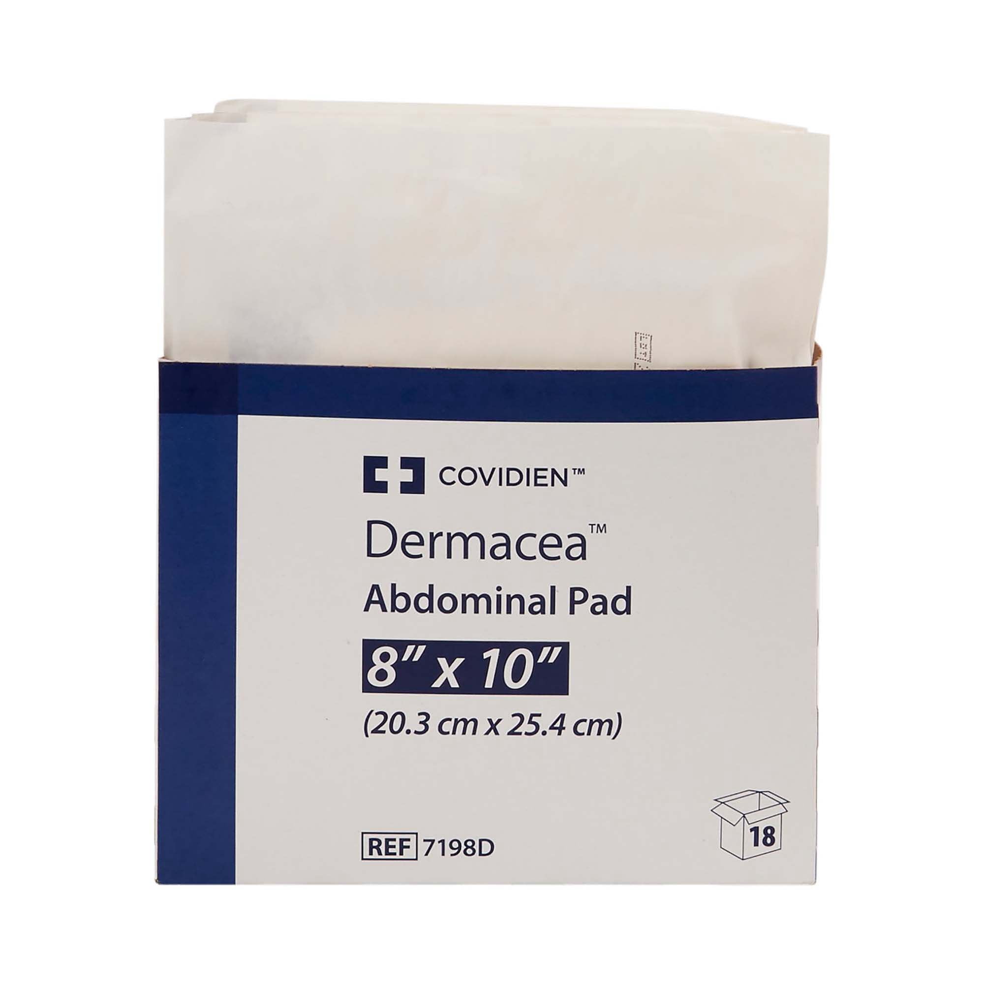 Dermacea White Abdominal Pad Sterile 8 X 10 Inch 7198D, 18 ct